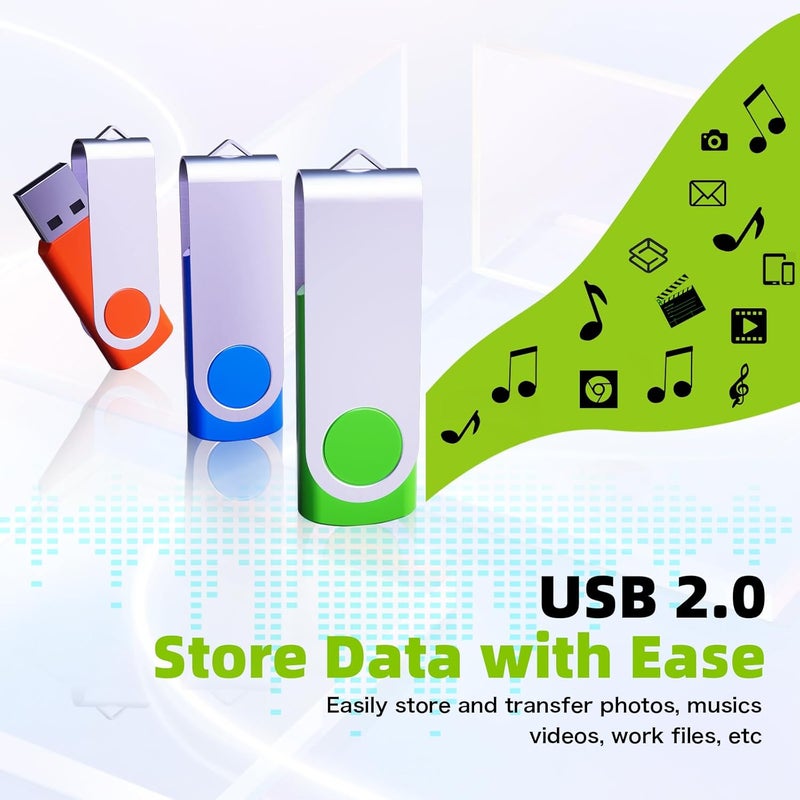 Wooolken 64GB Flash Drive 10 Pack, USB 2.0 Thumb Drive Bulk Pen Drive Metal Swivel Memory Stick 64GB 10 Colors Multipack Value Zip USB Drives with Lanyard - Image 4
